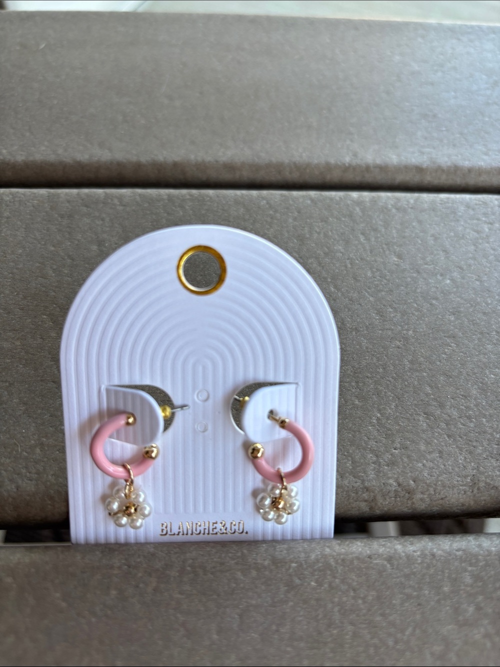 Blanche & Co. Pink Pearl Charm Hoop Earrings